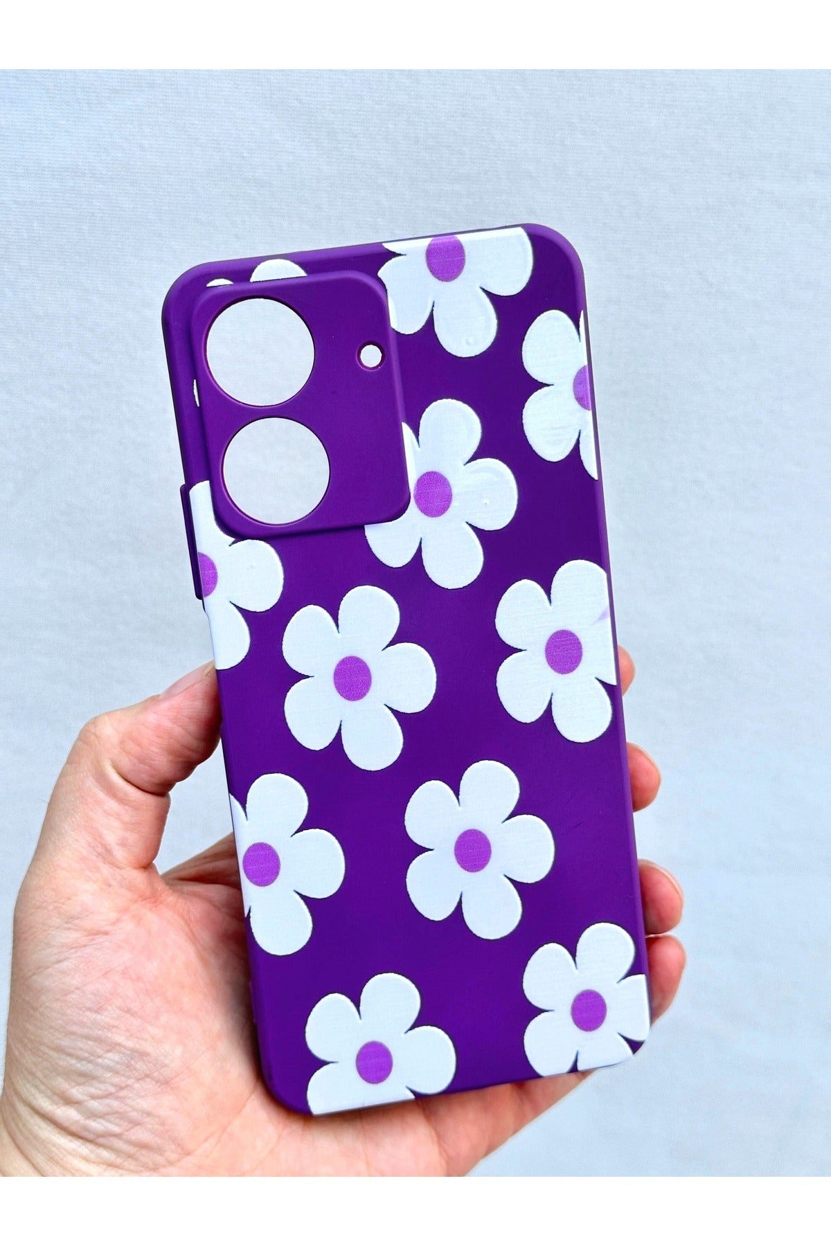 REDMİ 13C-Beyaz papatya desenli Lansman Kamera Korumalı Yumuşak Silikon RUBBER Kılıf