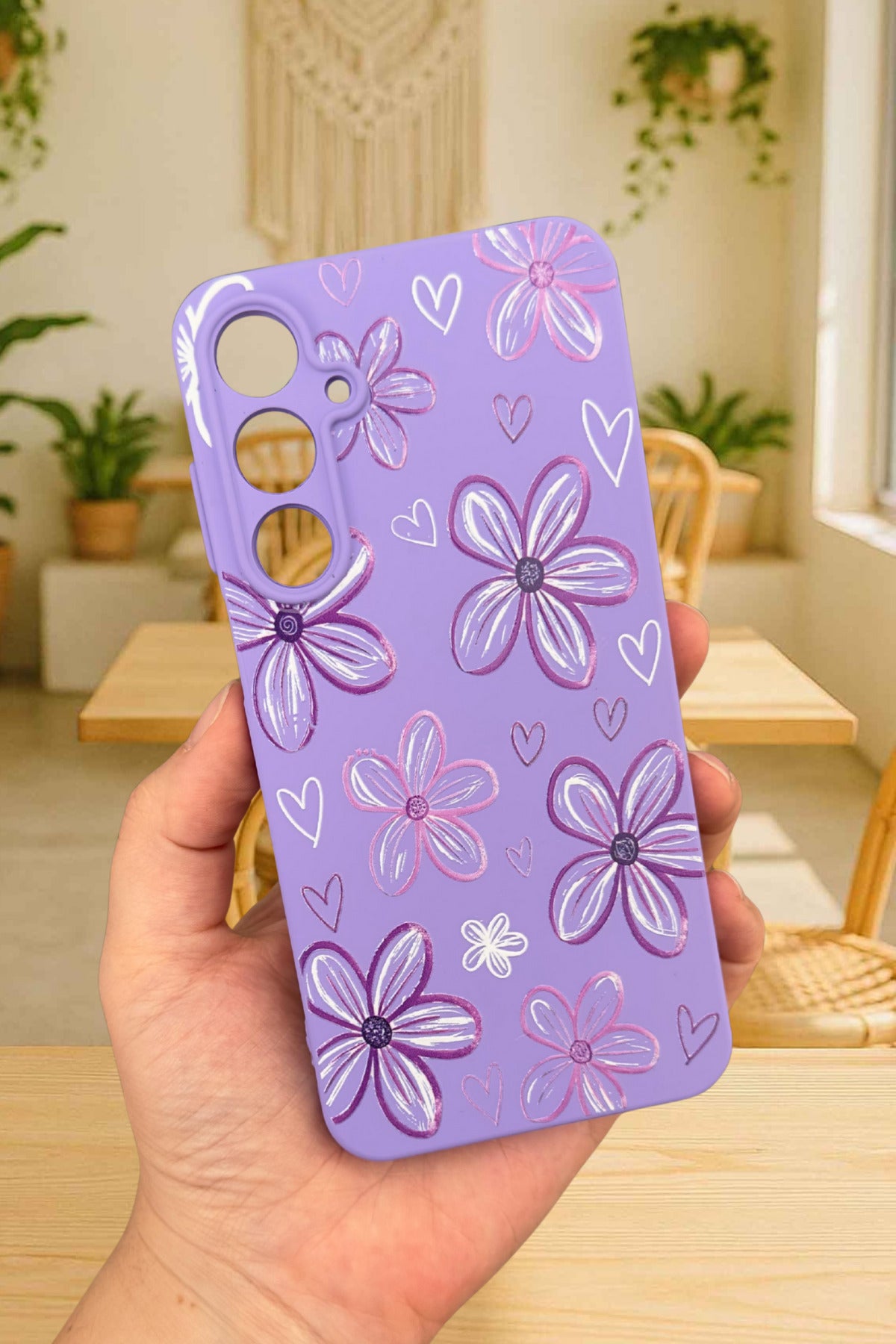 Samsung Galaxy A55 -ÇİÇEK DESENLİ Silikon Darbe Emici Klasik Korumalı Rubber Kılıf