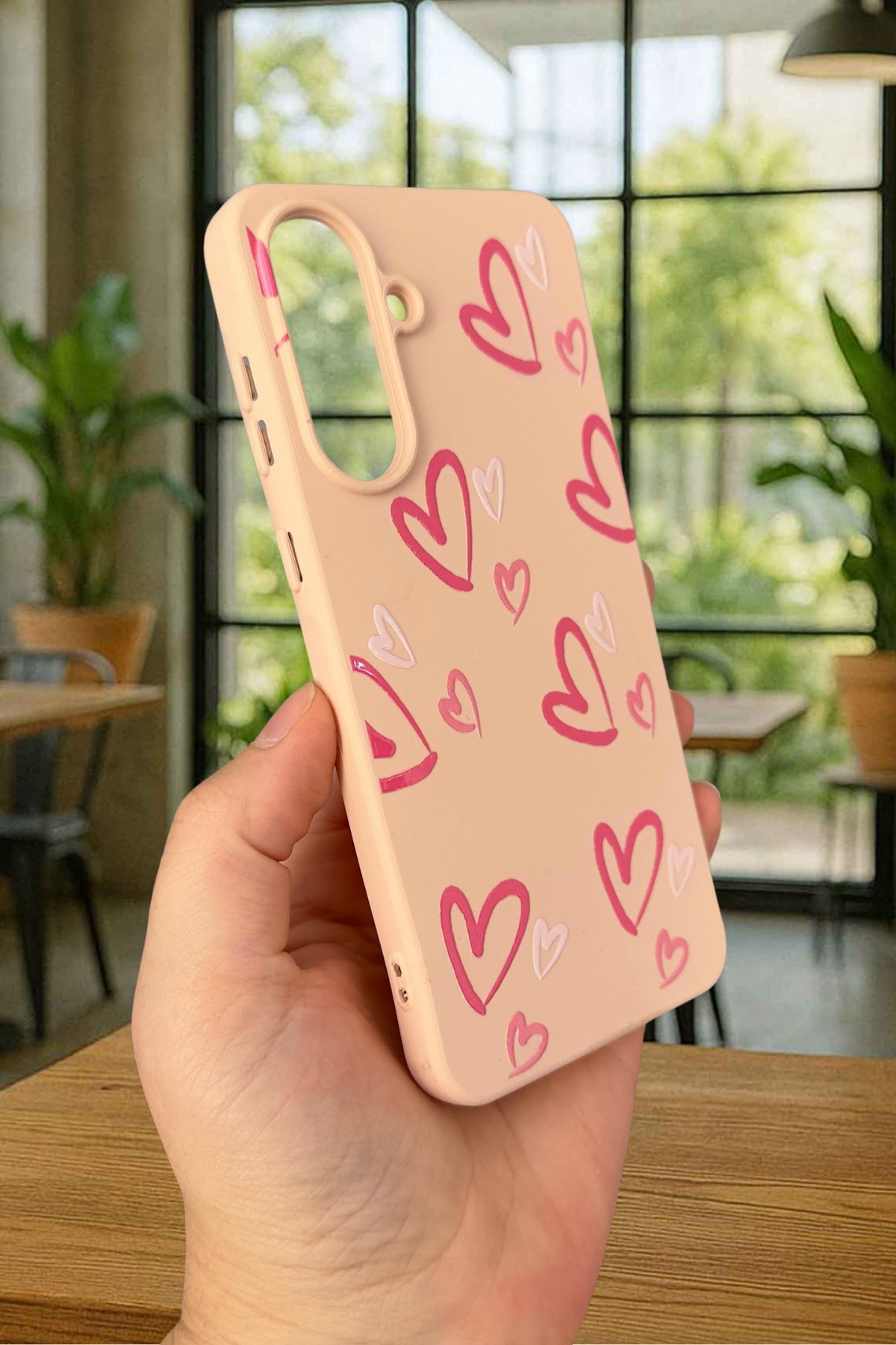 Samsung Galaxy A56 Uyumlu Pembe Kalp Desenli Silikon Darbe Emici Klasik Korumalı Rubber Kılıf