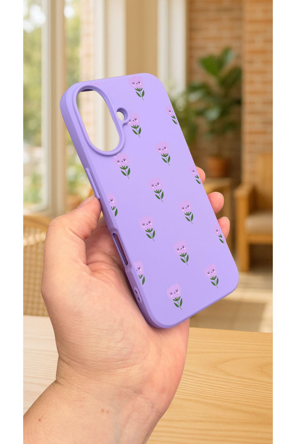 iPhone 16 - MİNİ LALE DESNELİ Silikon Darbe Emici Klasik Korumalı Rubber Kılıf