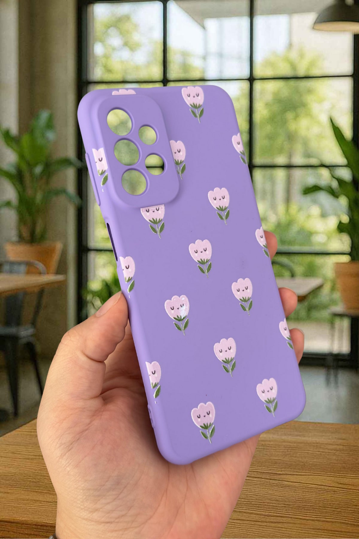 Samsung Galaxy A23 Uyumlu Mini Lale Desenli Silikon Darbe Emici Klasik Korumalı Rubber Kılıf