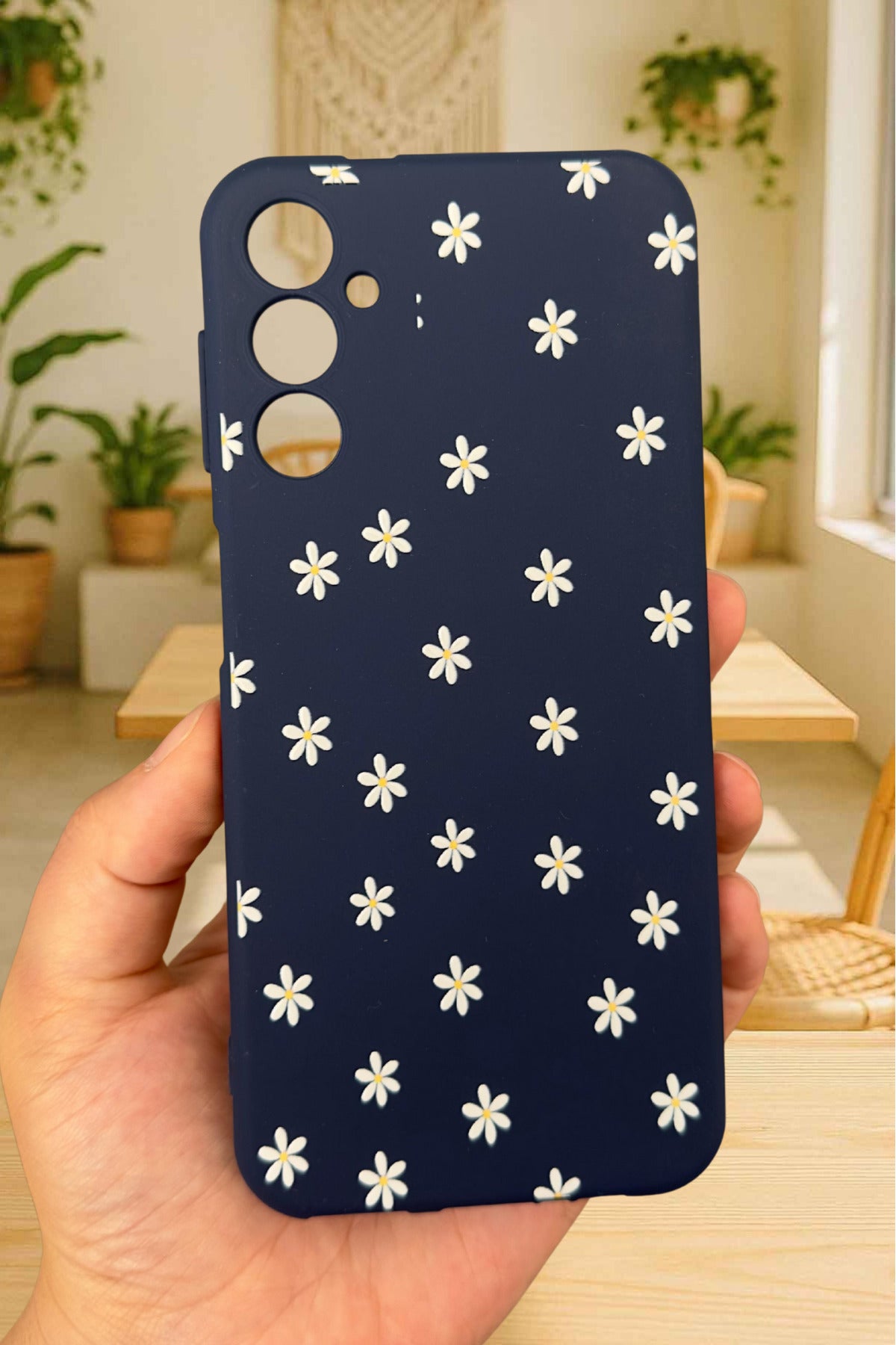 Samsung Galaxy A14 Uyumlu Mini Papatya Desenli Silikon Darbe Emici Klasik Korumalı Rubber Kılıf