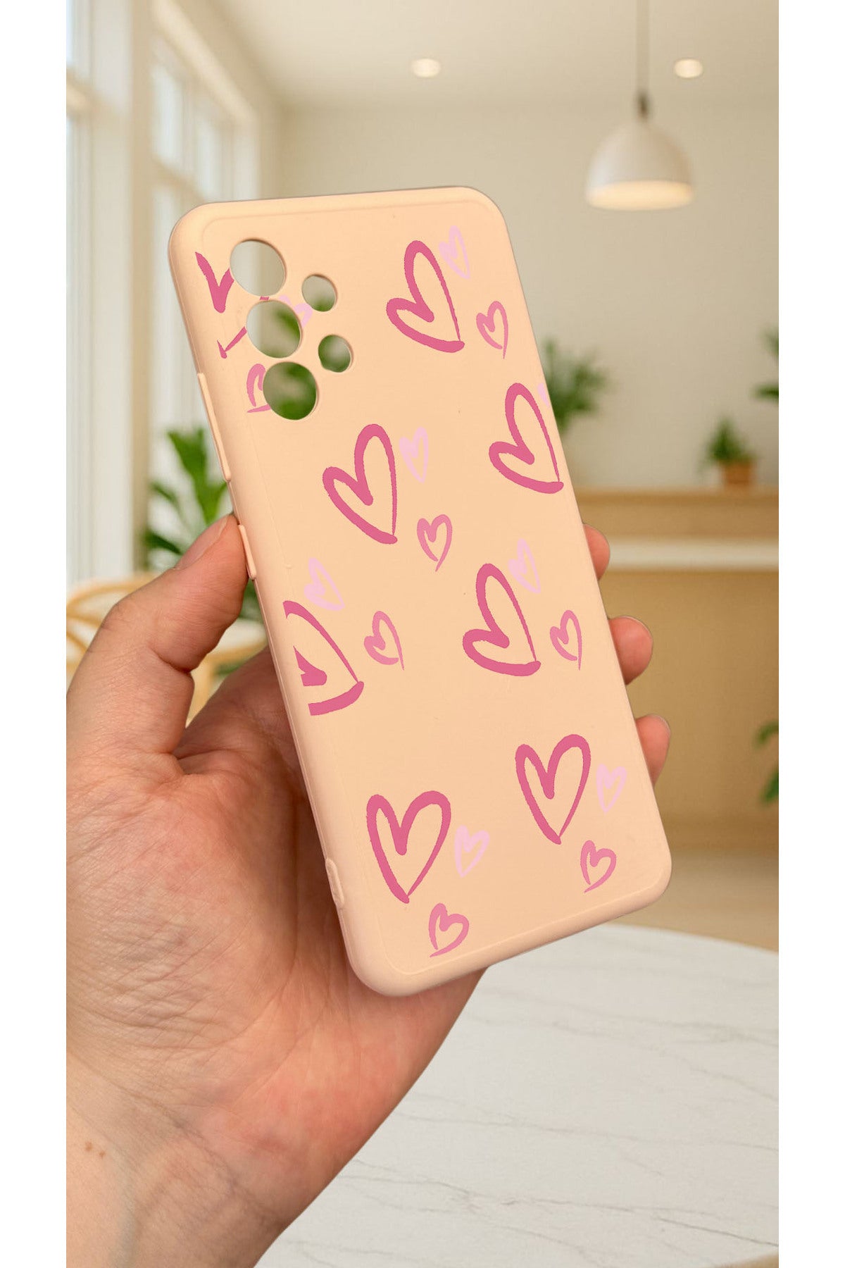 Samsung Galaxy A32 -KALP DESENLİ PUDRA Silikon Darbe Emici Klasik Korumalı Rubber Kılıf