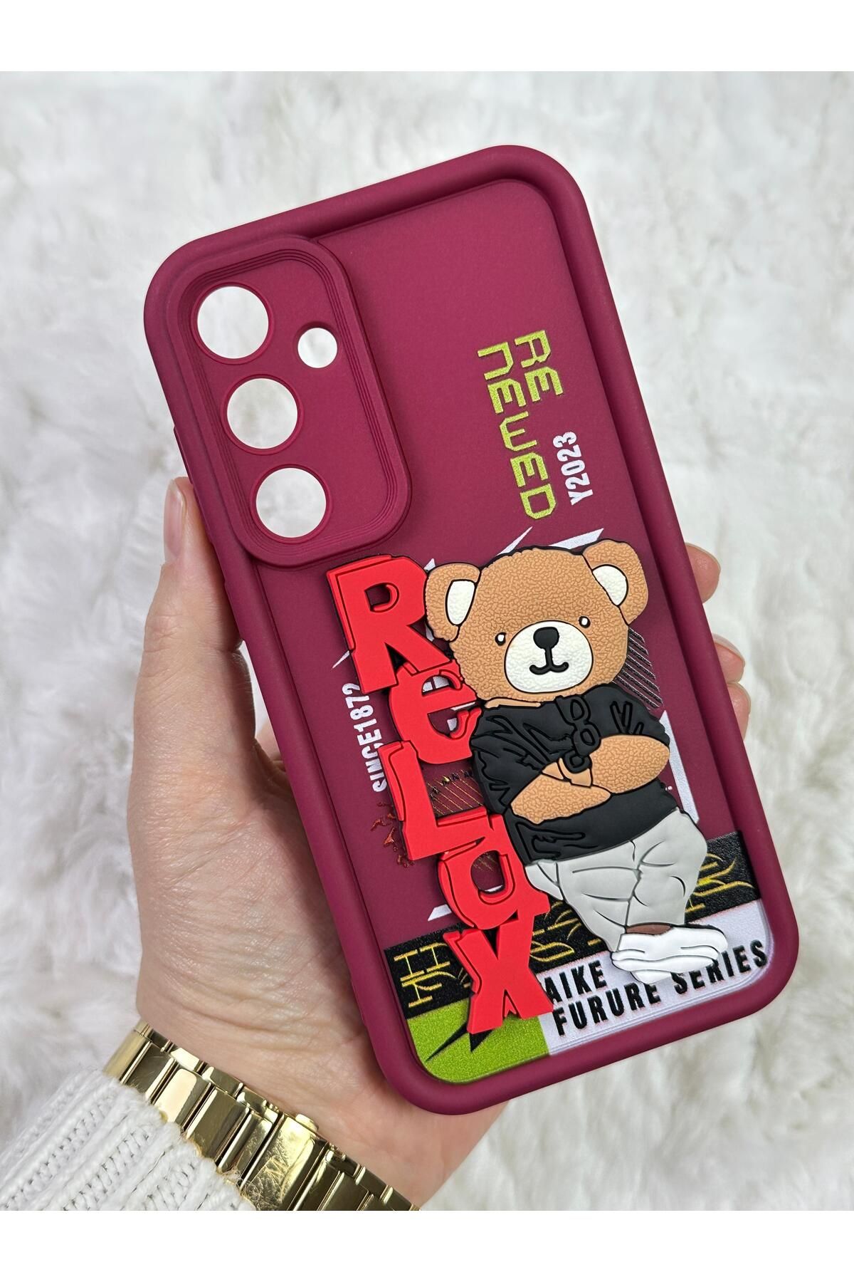 Samsung Galaxy S24 - Kabartmalı 3D Ayıcık Desenli Silikon Kamera Korumalı Lansman Ayıcıklı Kılıf