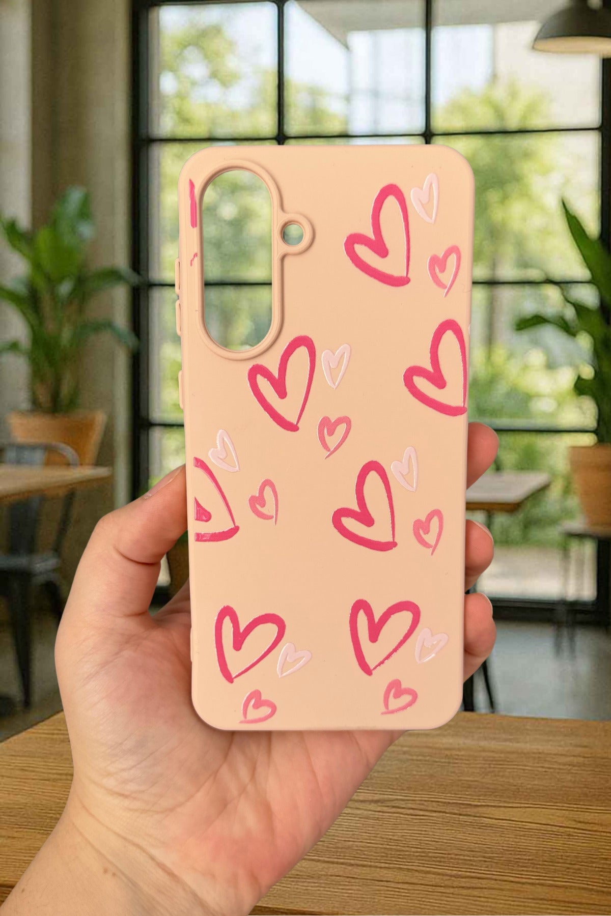 Samsung Galaxy A56 Uyumlu Pembe Kalp Desenli Silikon Darbe Emici Klasik Korumalı Rubber Kılıf