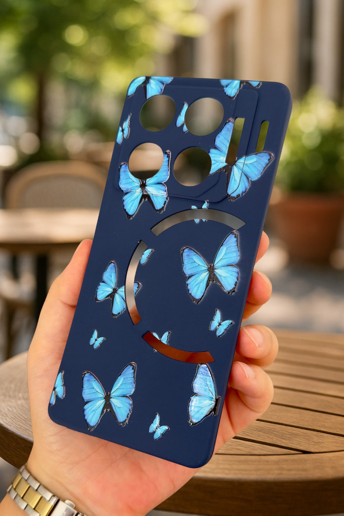 İnfinix GT 20 Pro-MAVİ KELEBEK DESENLİ Silikon Darbe Emici Klasik Korumalı Rubber Kılıf