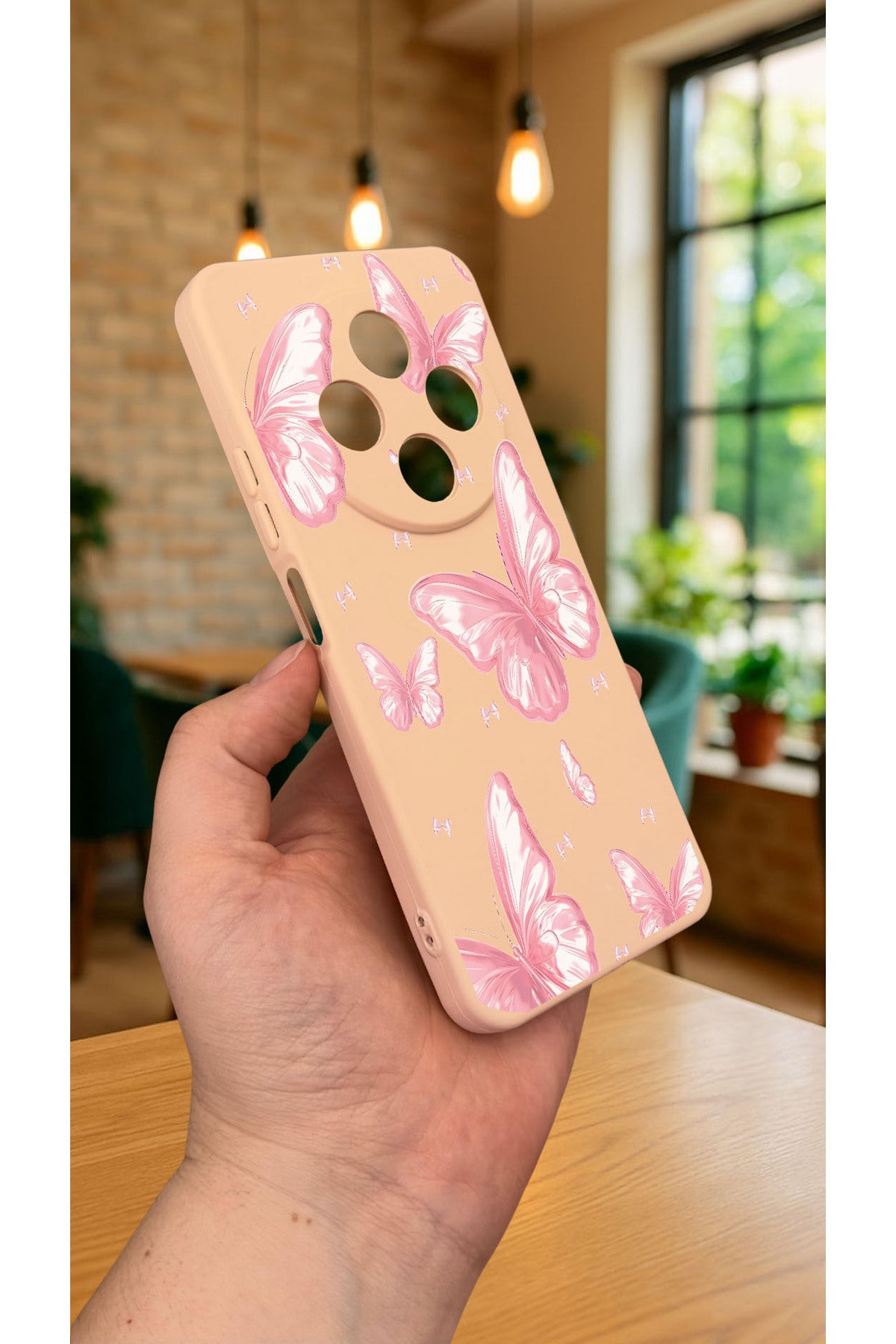 Redmi 14C -PEMBE KELEBEK DESENLİ Silikon Darbe Emici Klasik Korumalı Rubber Kılıf