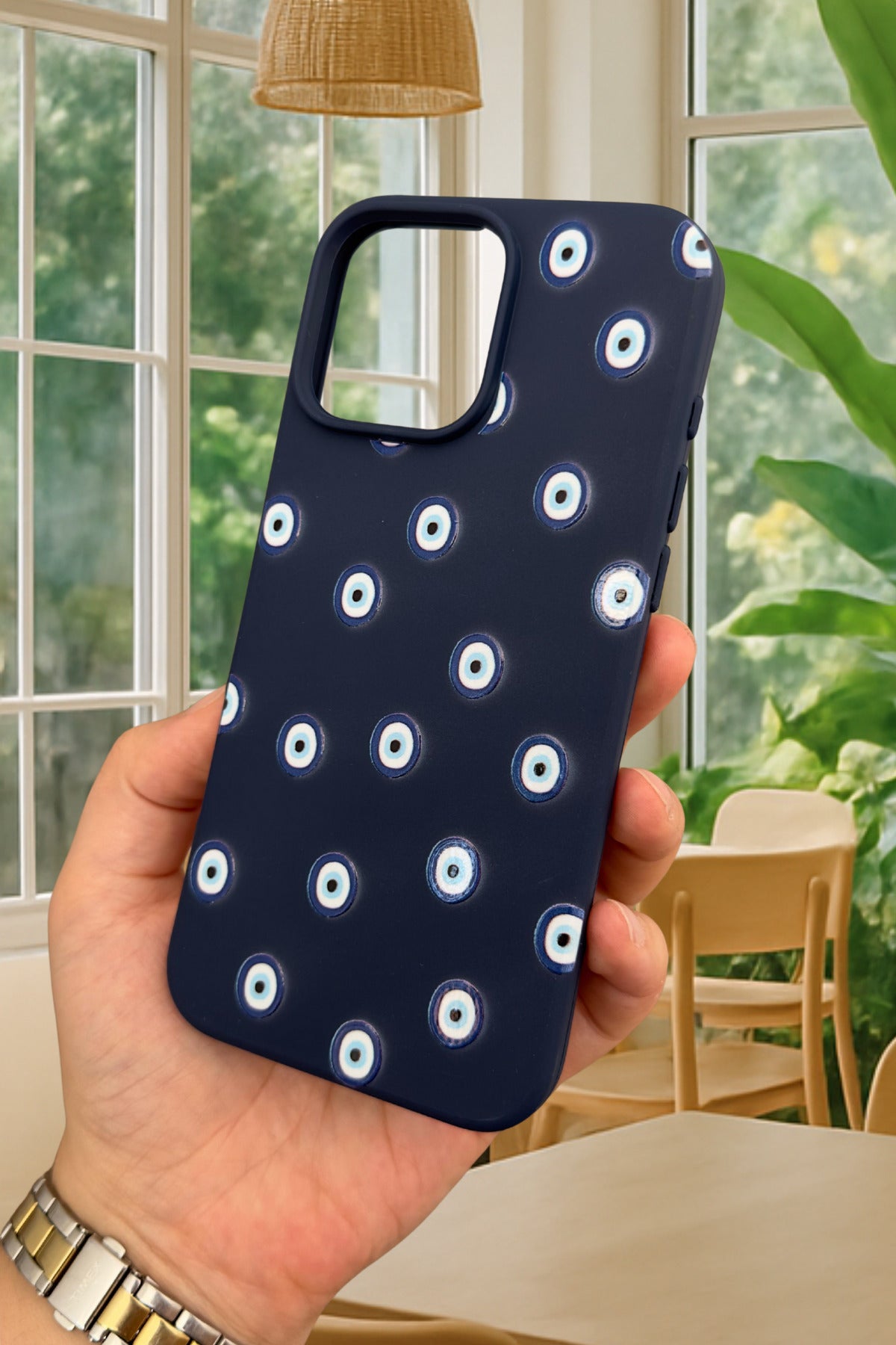 iPhone 14 Plus ve 15 Plus -NAZAR BONCUK DESENLİ Silikon Darbe Emici Klasik Korumalı Rubber Kılıf