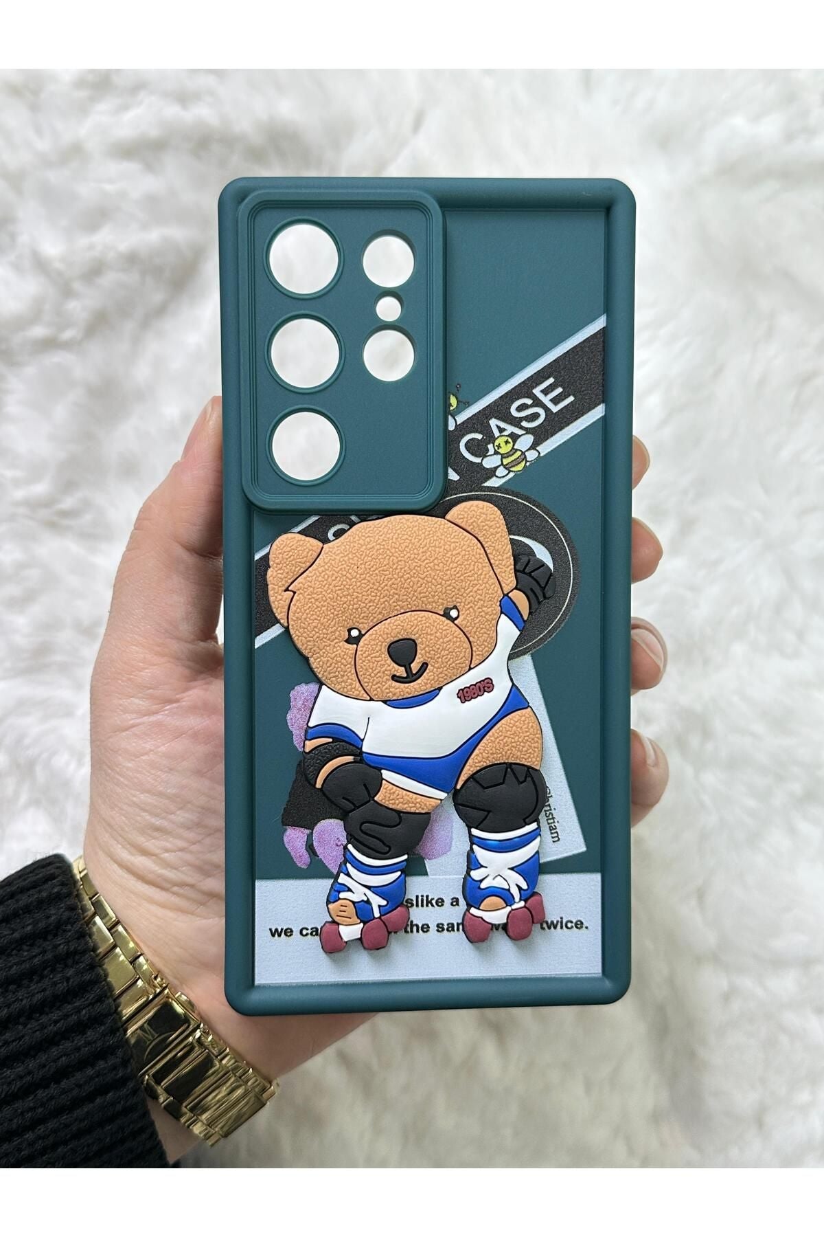 Samsung Galaxy S24 ULTRA - Kabartmalı 3D Ayıcık Desenli Silikon Kamera Korumalı Lansman Ayıcıklı