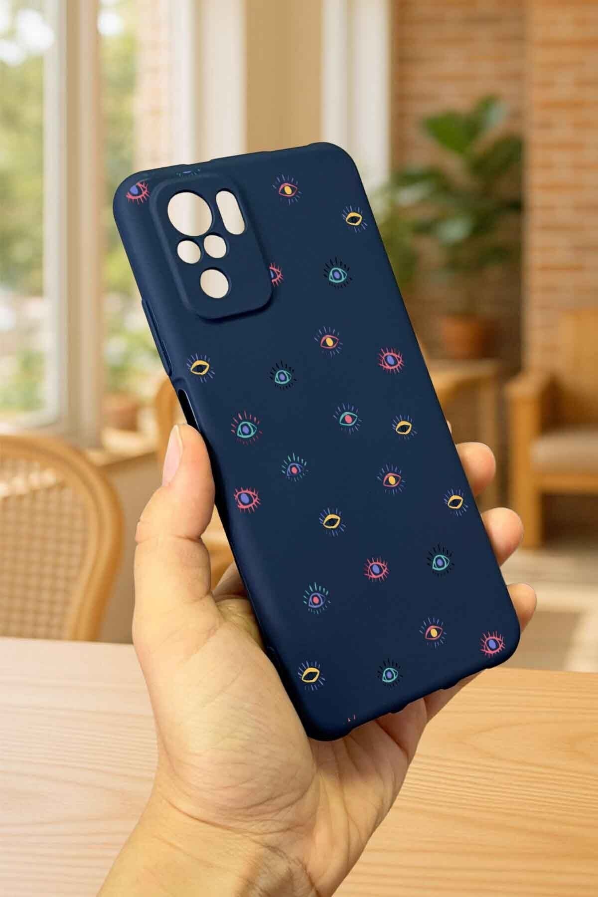 Redmi Note 10/10S Uyumlu MİNİ EVIL EYE DESENLİ Silikon Darbe Emici Klasik Korumalı Rubber Kılıf