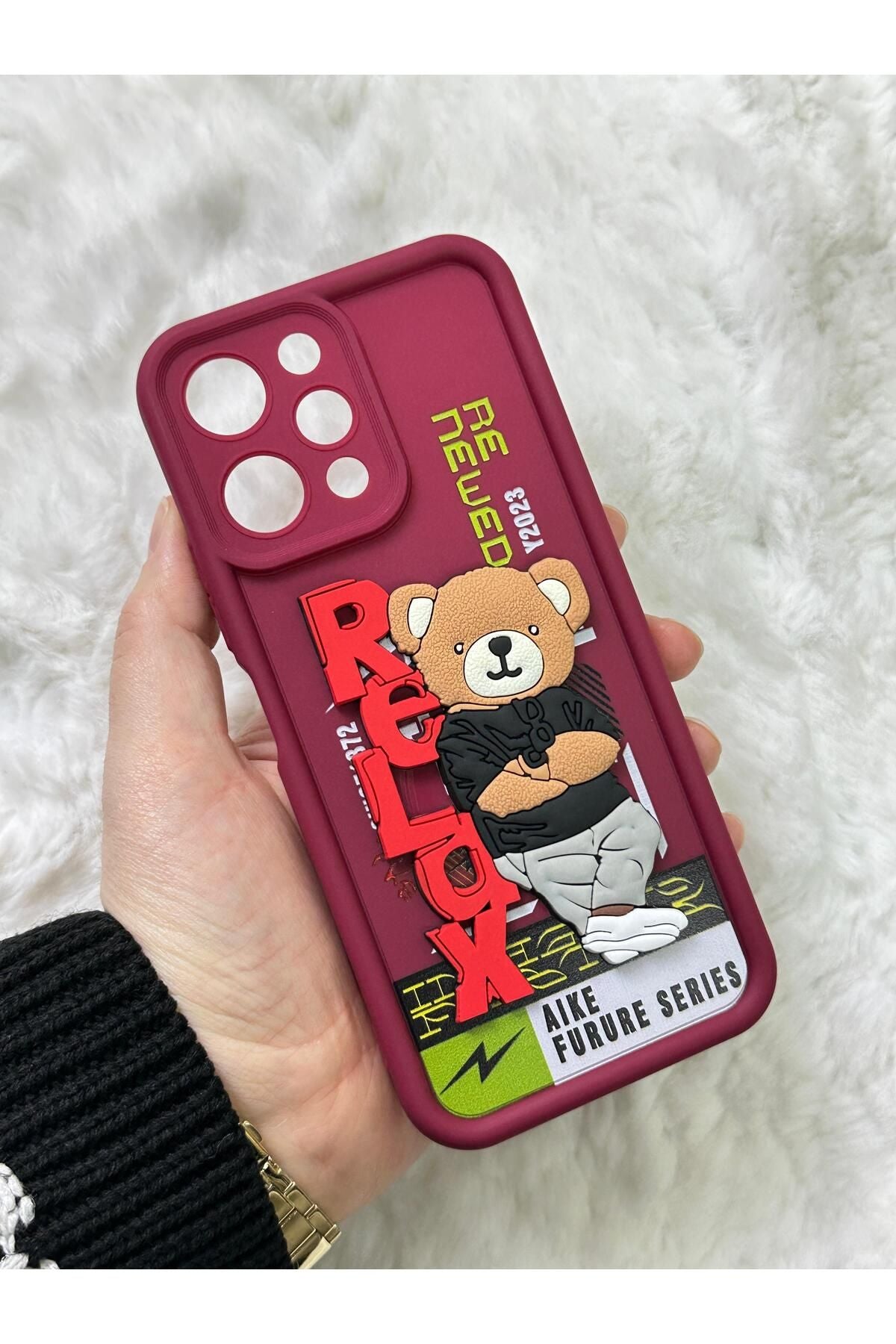 Xiaomi Redmi 12 4g - Kabartmalı 3D Ayıcık Desenli Silikon Kamera Korumalı Lansman Ayıcıklı Kılıf