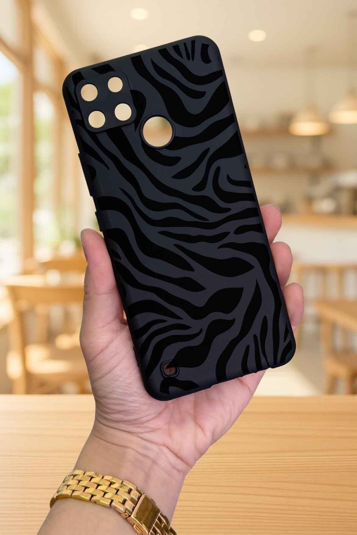 Realme C21Y Ve C25Y -ZEBRA DESENLİ Silikon Darbe Emici Klasik Korumalı Rubber Kılıf