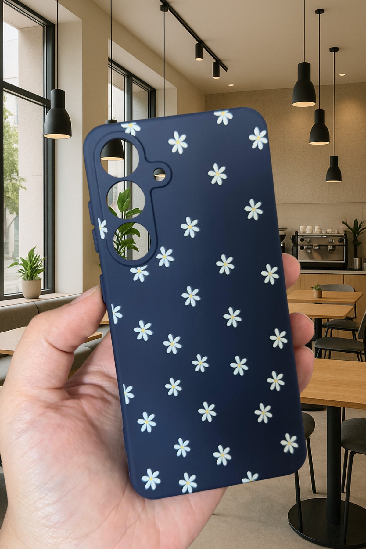 Samsung Galaxy S25 - MİNİ PAPATYA DESENLİ Silikon Darbe Emici Klasik Korumalı Rubber Kılıf