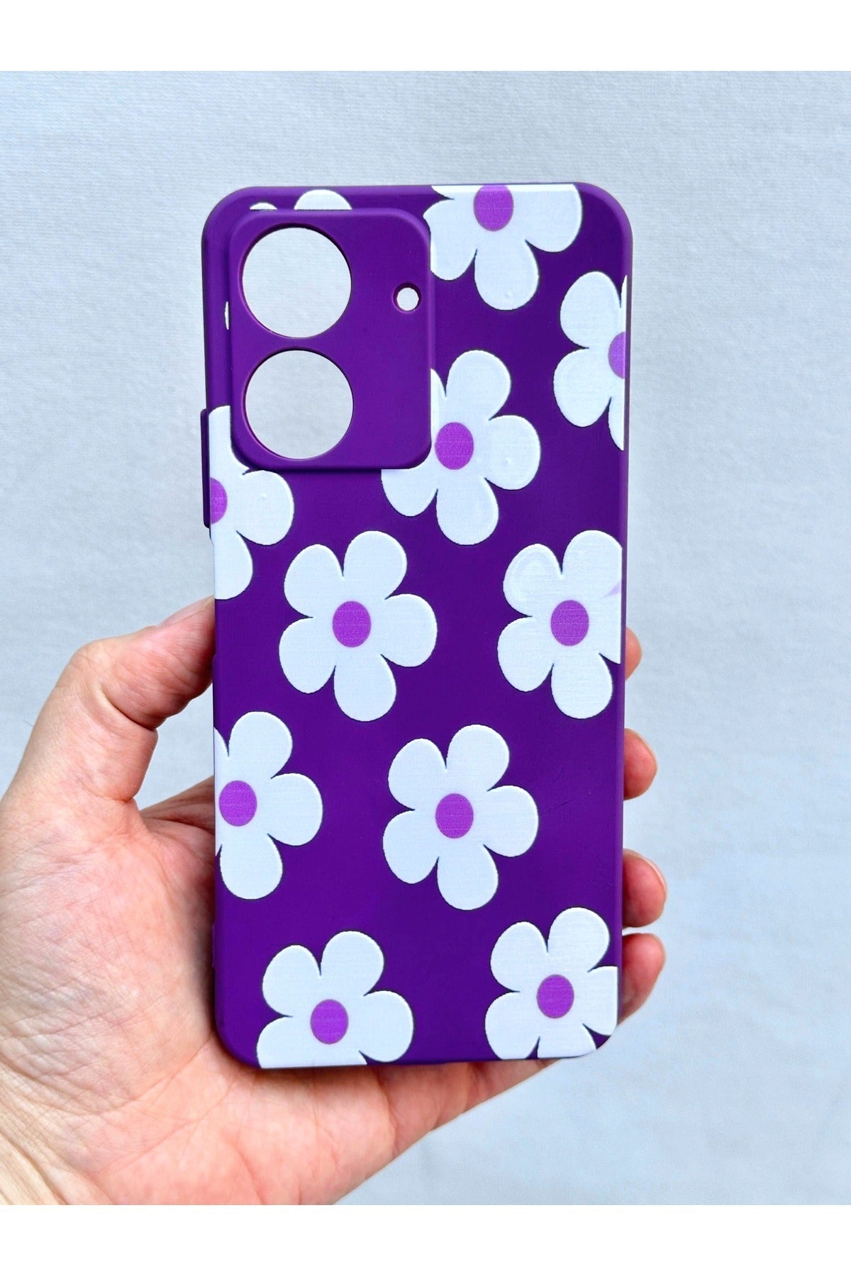 REDMİ 13C-Beyaz papatya desenli Lansman Kamera Korumalı Yumuşak Silikon RUBBER Kılıf