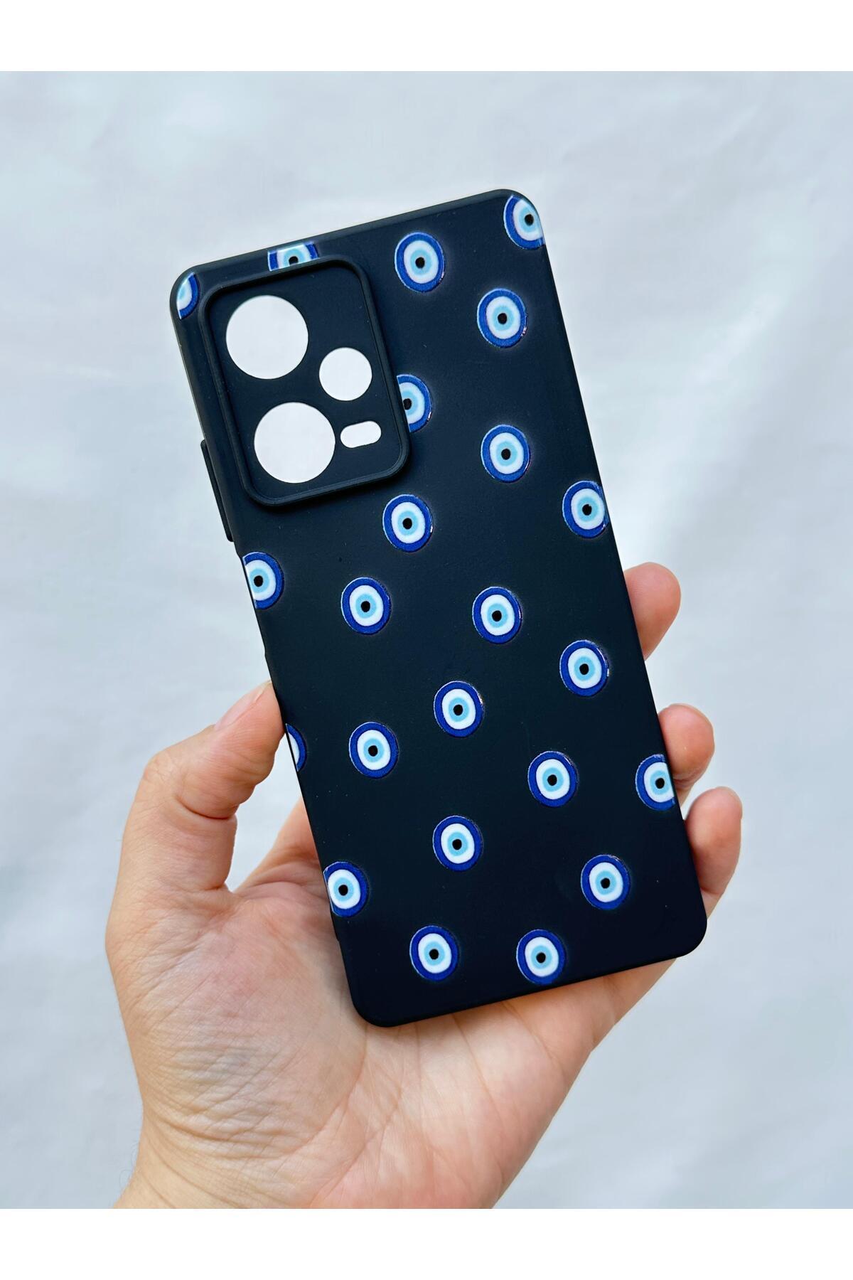 Xiaomi Redmi Note 12 Pro 5G NAZAR BONCUK DESENLİ Silikon Darbe Emici Klasik Korumalı Rubber Kılıf