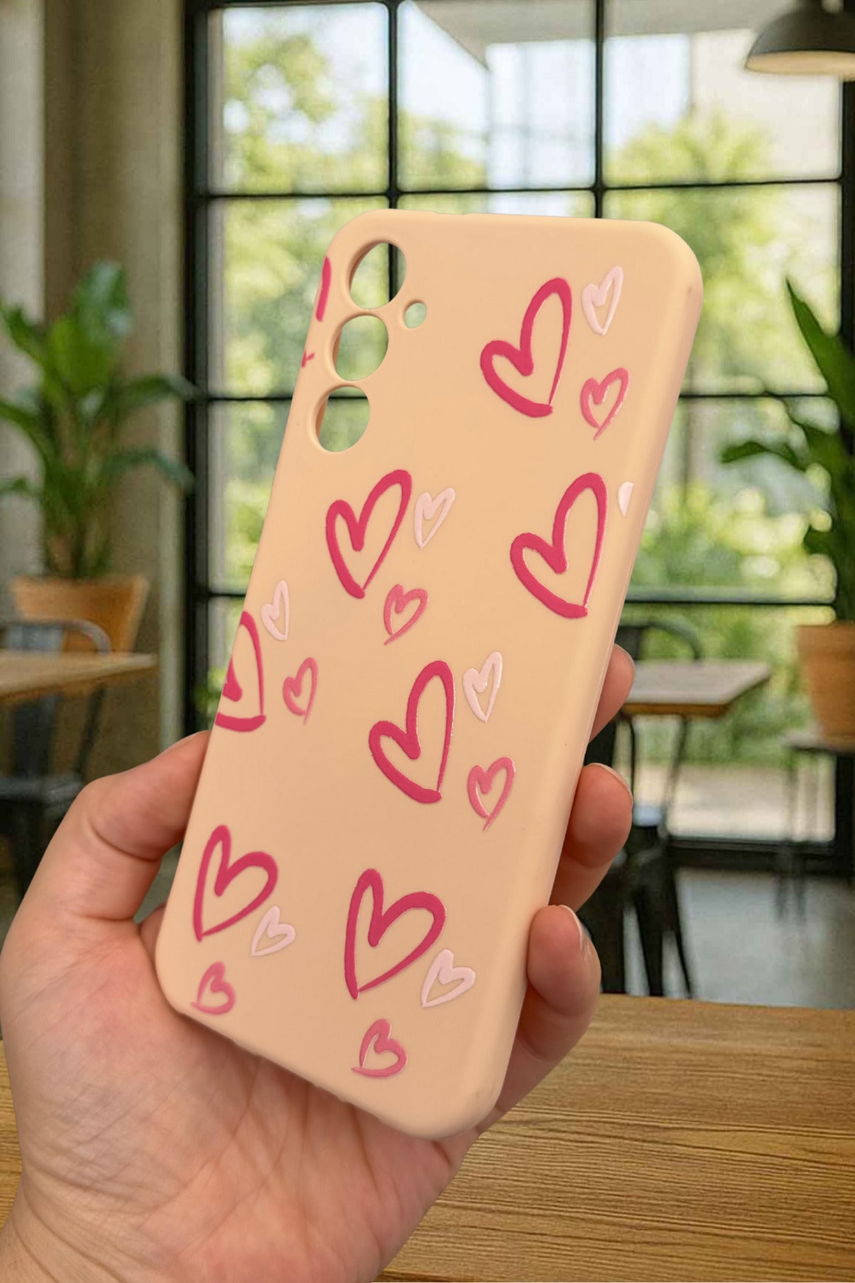 Samsung Galaxy A14 Uyumlu Pembe Kalp Desenli Silikon Darbe Emici Klasik Korumalı Rubber Kılıf