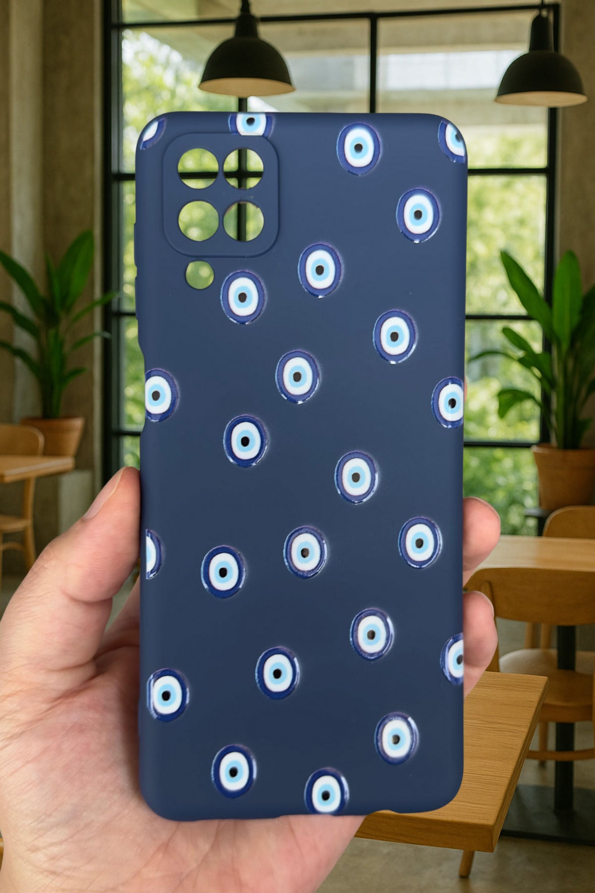 Samsung Galaxy A12 Uyumlu Nazar Boncuk Desenli Silikon Darbe Emici Klasik Korumalı Rubber Kılıf