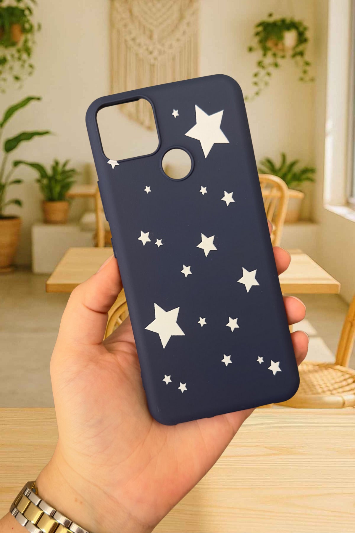 Realme C25 - MİNİ YILDIZ DESENLİ Silikon Darbe Emici Klasik Korumalı Rubber Kılıf