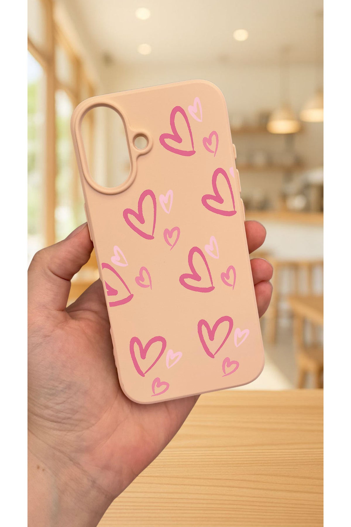 iPhone 16 Plus -PEMBE KALP DESENLİ Silikon Darbe Emici Klasik Korumalı Rubber Kılıf