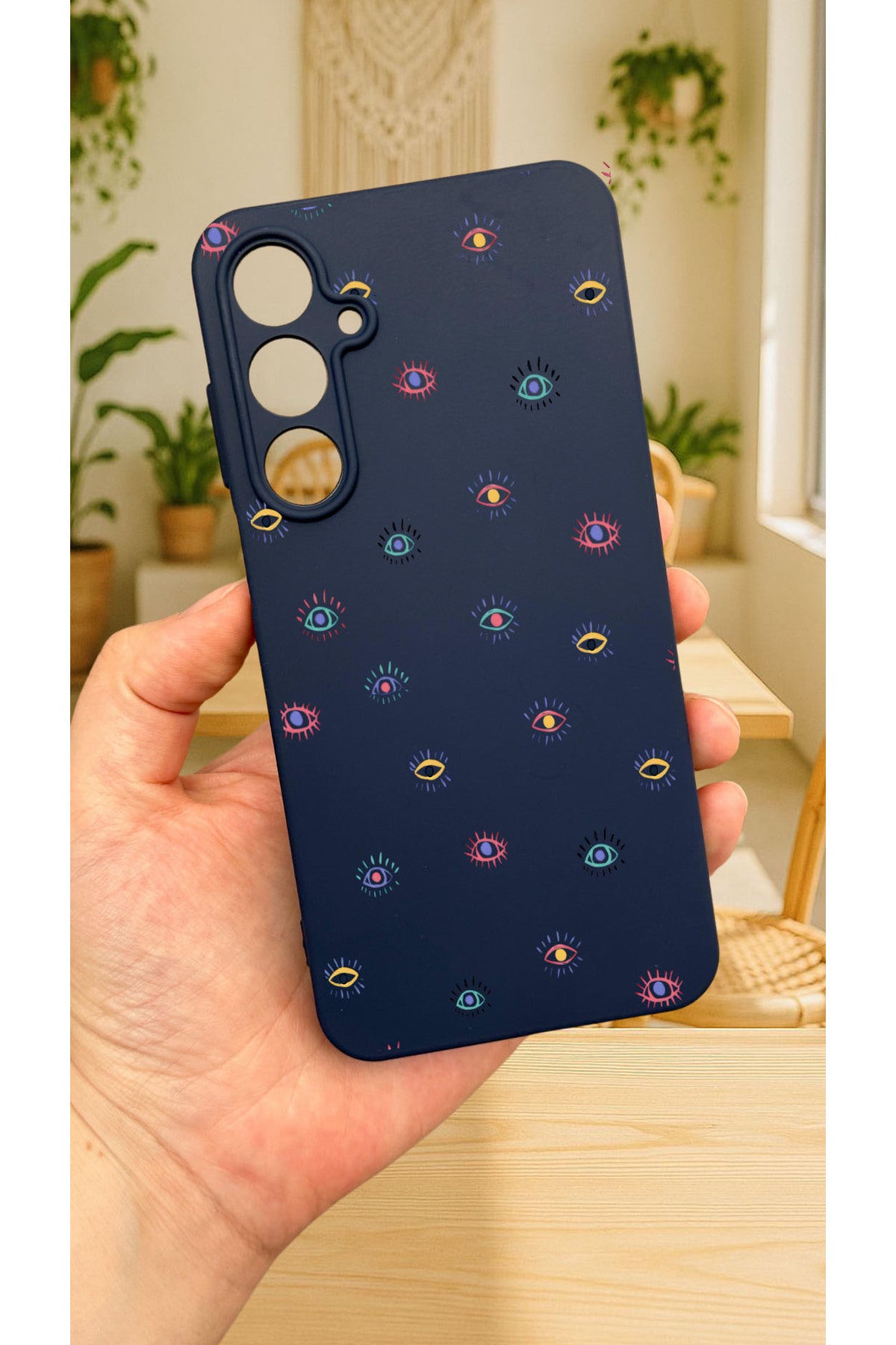 Samsung Galaxy A55 -MİNİ EVİL EYE DESENLİ Silikon Darbe Emici Klasik Korumalı Rubber Kılıf