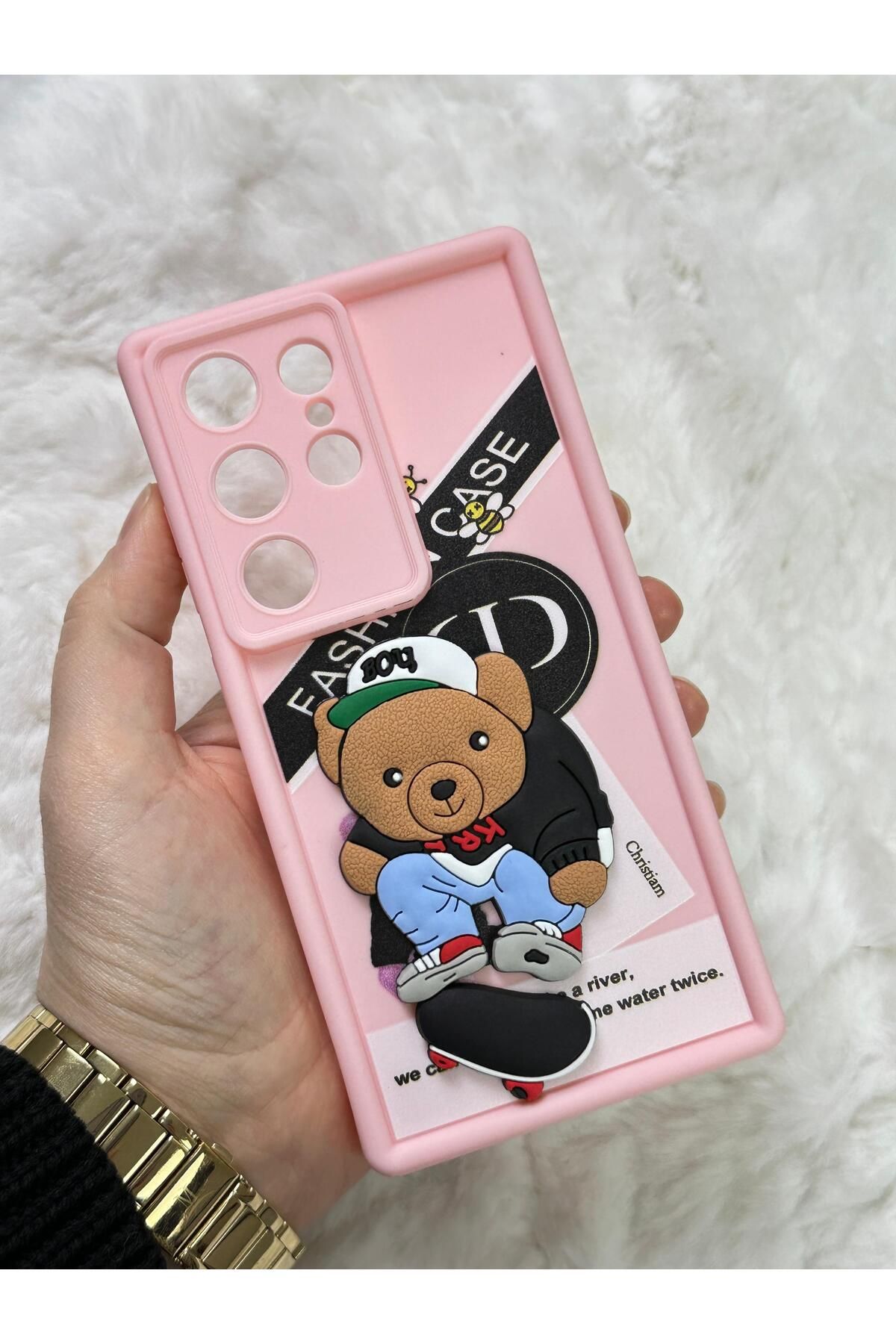 Samsung Galaxy S24 ULTRA - Kabartmalı 3D Ayıcık Desenli Silikon Kamera Korumalı Lansman Ayıcıklı