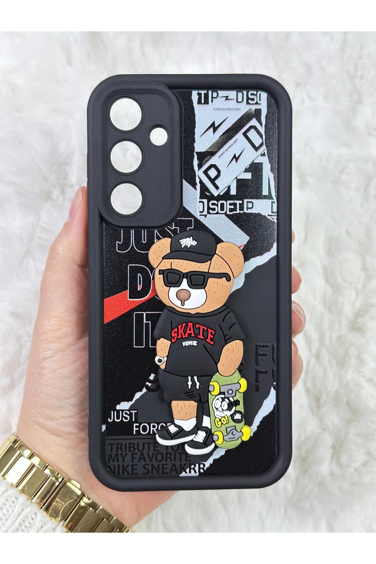 Samsung Galaxy A35 - Kabartmalı 3D Ayıcık Desenli Silikon Kamera Korumalı Lansman Ayıcıklı Kılıf