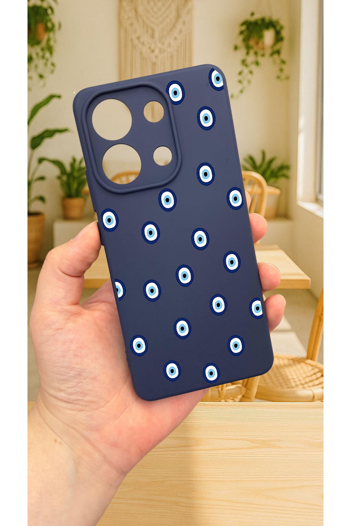 Redmi Note 13 4G NAZAR BONCUK DESENLİ Uyumlu Silikon Darbe Emici Klasik Korumalı Rubber Kılıf