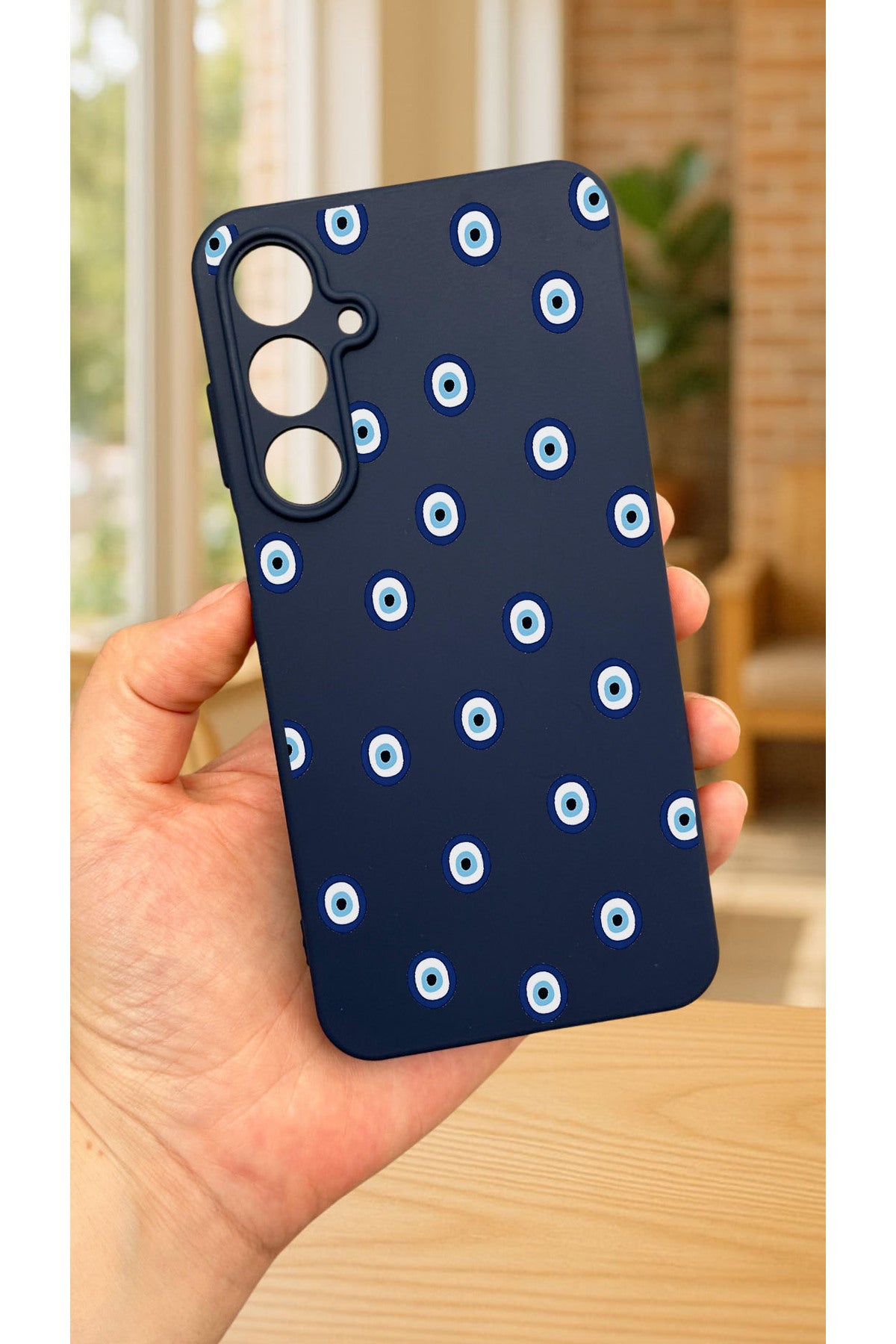 Samsung Galaxy A55 -NAZAR BONCUK DESENLİ Silikon Darbe Emici Klasik Korumalı Rubber Kılıf