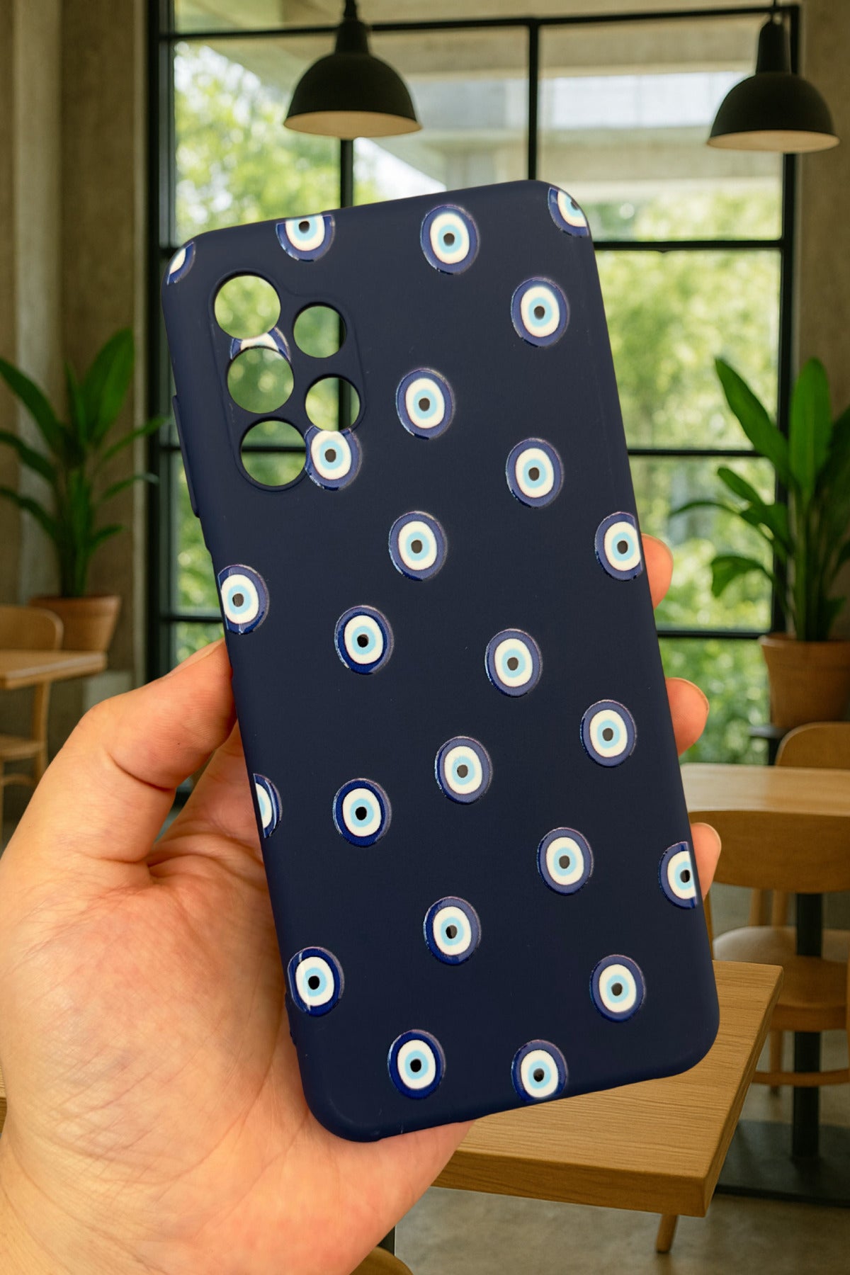 Samsung Galaxy A13 Uyumlu Nazar Boncuk Desenli Silikon Darbe Emici Klasik Korumalı Rubber Kılıf