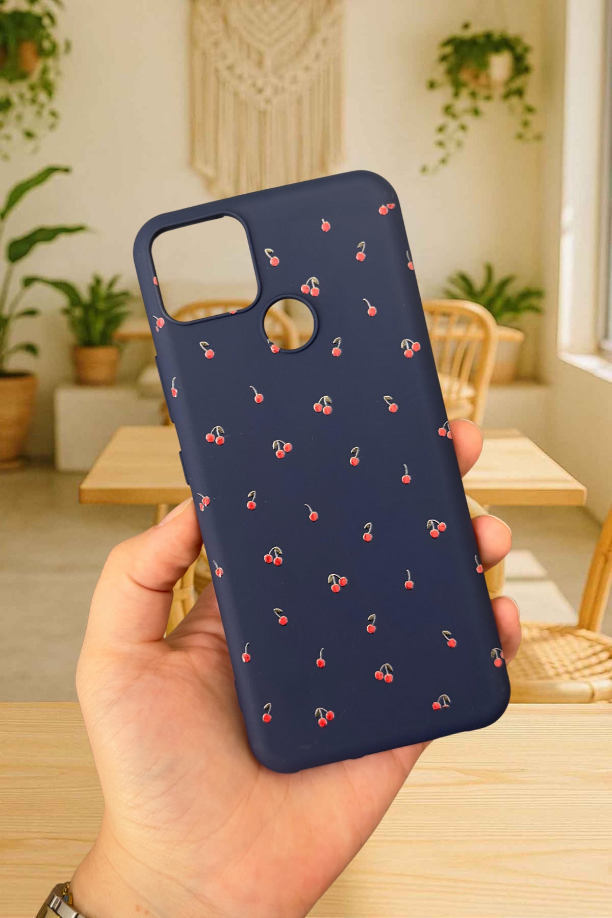 Realme C25 -MİNİ KİRAZ DESENLİ Silikon Darbe Emici Klasik Korumalı Rubber Kılıf