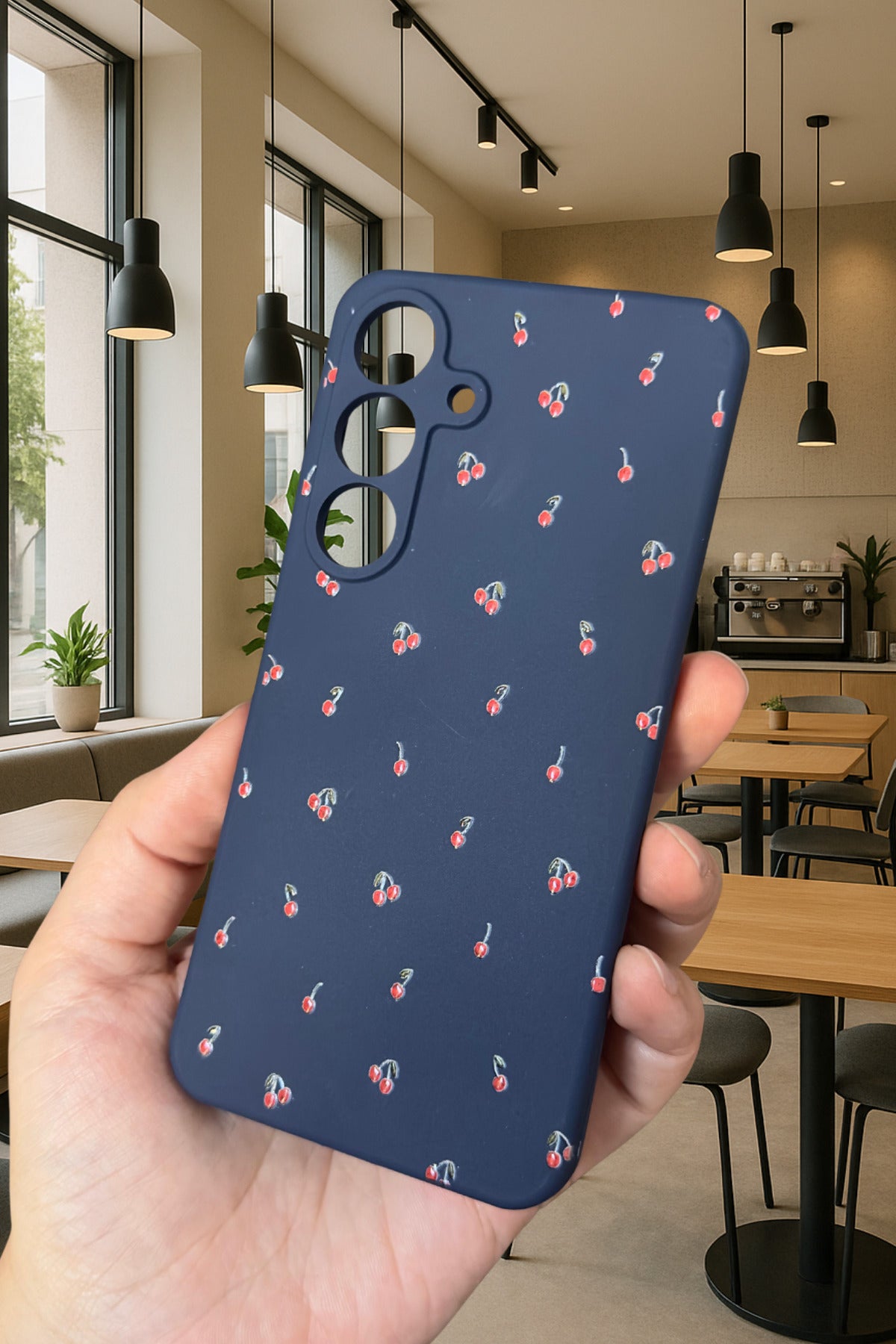 Samsung Galaxy A15 - MİNİ KİRAZ DESENLİ Silikon Darbe Emici Klasik Korumalı Rubber Kılıf