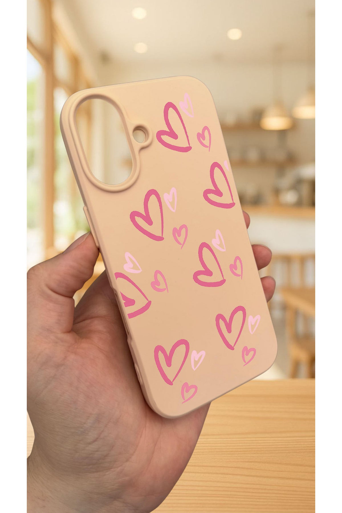 iPhone 16 -PEMBE KALP DESENLİ Silikon Darbe Emici Klasik Korumalı Rubber Kılıf