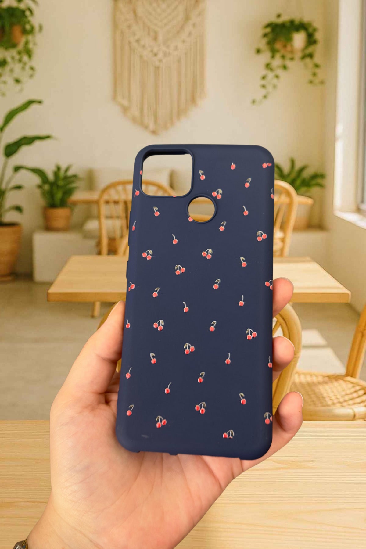 Realme C25 -MİNİ KİRAZ DESENLİ Silikon Darbe Emici Klasik Korumalı Rubber Kılıf