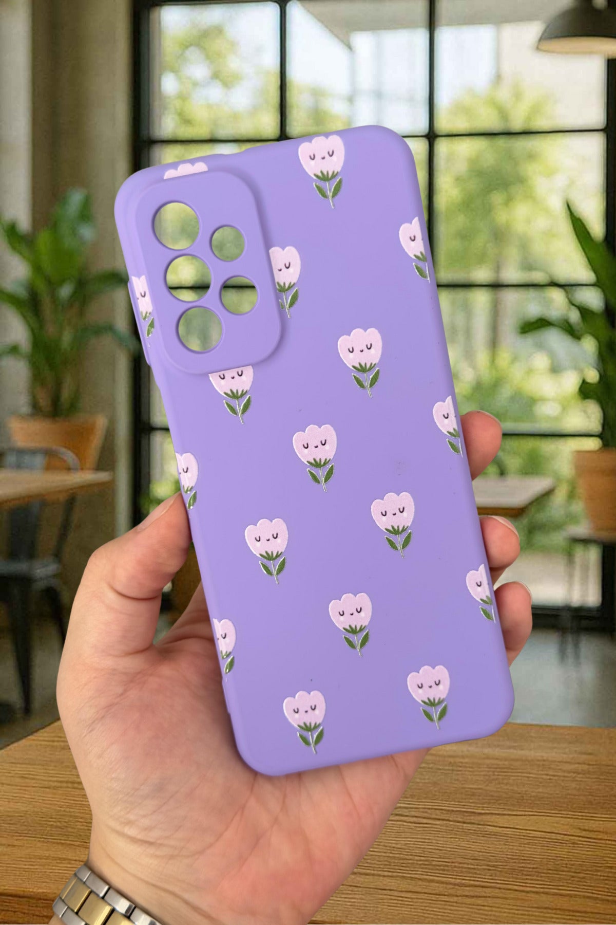 Samsung Galaxy A23 Uyumlu Mini Lale Desenli Silikon Darbe Emici Klasik Korumalı Rubber Kılıf