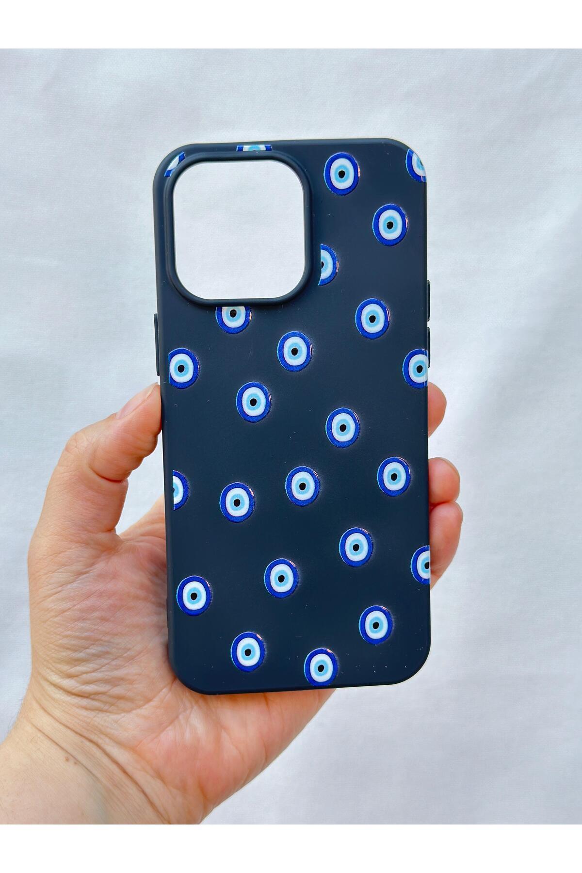 iPhone 16 Pro Max -NAZAR BONCUK DESENLİ Silikon Darbe Emici Klasik Korumalı Rubber Kılıf