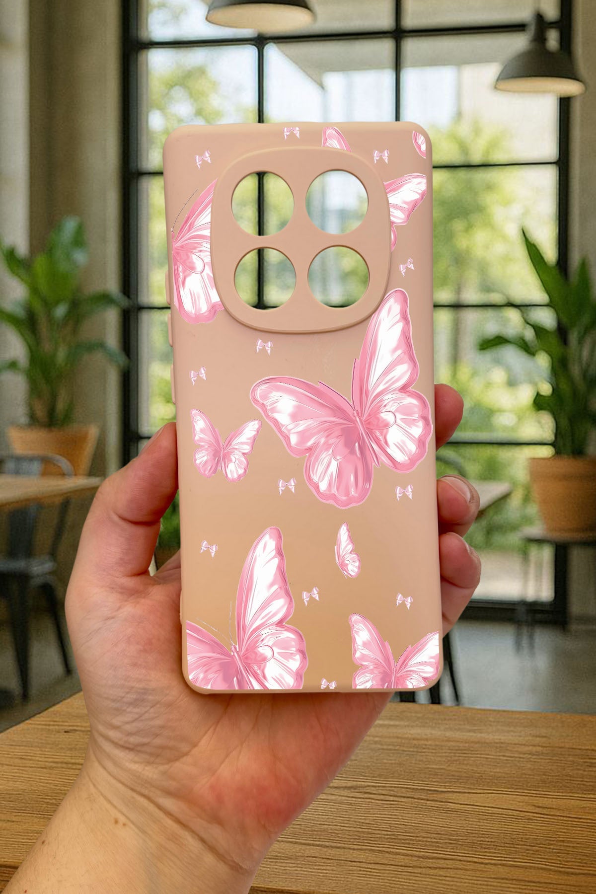 Redmi Note 14 Pro 5G PEMBE KELEBEK DESENLİ Silikon Darbe Emici Klasik Korumalı Rubber Kılıf