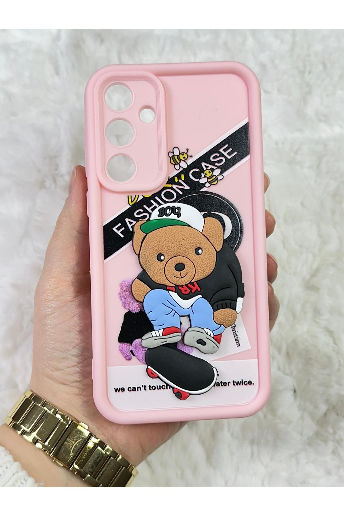 Samsung Galaxy S23 FE - Kabartmalı 3D Ayıcık Desenli Silikon Kamera Korumalı Lansman Ayıcıklı Kılıf