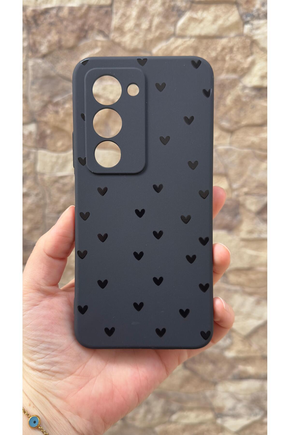 Redmi 15 Uyumlu Mini Siyah Kalp Desenli Silikon Darbe Emici Klasik Korumalı Rubber Kılıf