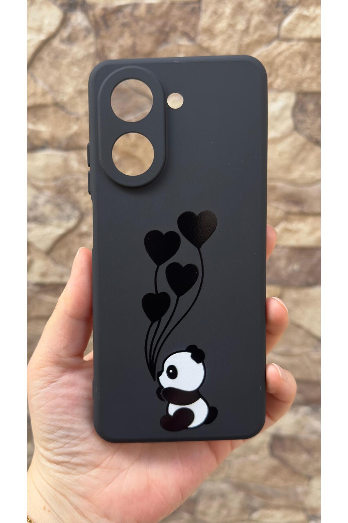 Redmi A5 Uyumlu Kalpli Panda Desenli Silikon Darbe Emici Klasik Korumalı Rubber Kılıf