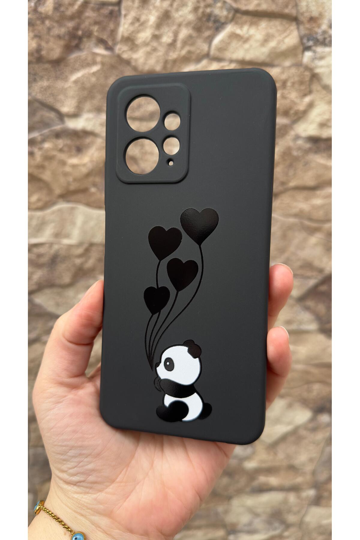 Redmi Note 12 4G Uyumlu Kalpli Panda Desenli Silikon Darbe Emici Klasik Korumalı Rubber Kılıf