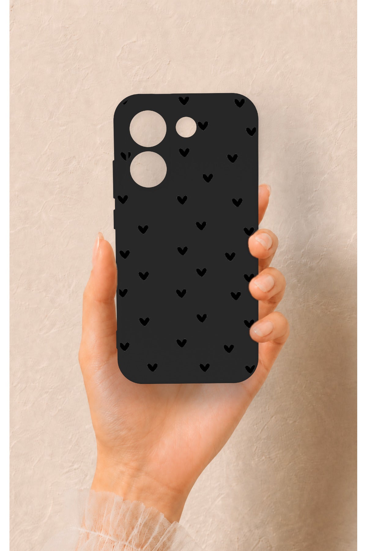 Poco X8 Pro Uyumlu Siyah Mini Kalp Desenli Silikon Kılıf