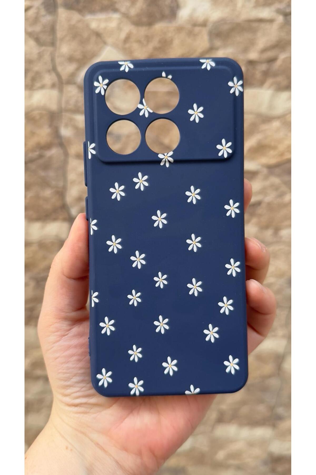 Poco X6 Pro 5G Uyumlu Mini Papatya Desenli Silikon Darbe Emici Klasik Korumalı Rubber Kılıf