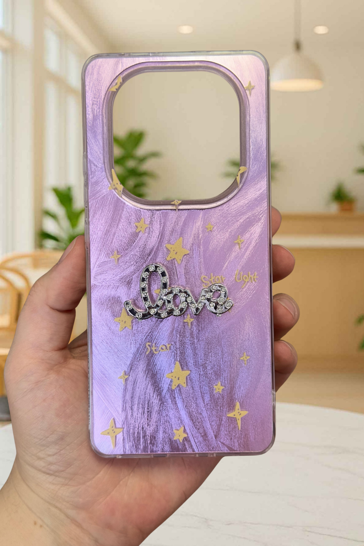 Redmi Note 14 Pro 4G Parlak Taşlı “Love” Yazılı Yıldız Desenli Telefon Kılıfı – Pastel Renkli Star Love Kılıf