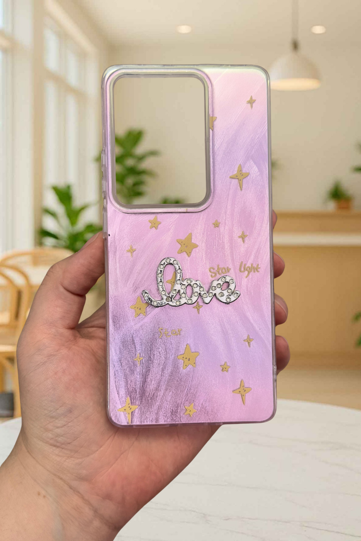 Redmi Note 13 Pro 4G Parlak Taşlı “Love” Yazılı Yıldız Desenli Telefon Kılıfı – Pastel Renkli Star Love Kılıf