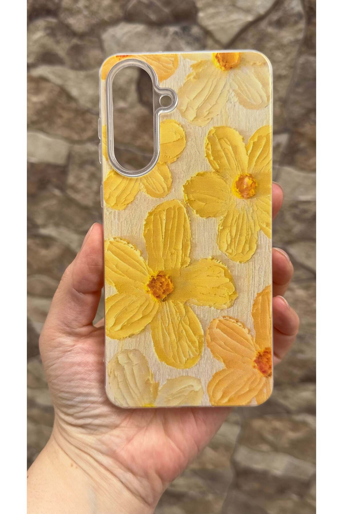 Galaxy A26 Uyumlu Sarı Çiçek Desenli Şeffaf Darbe Emici Kamera Korumalı Clear Kılıf