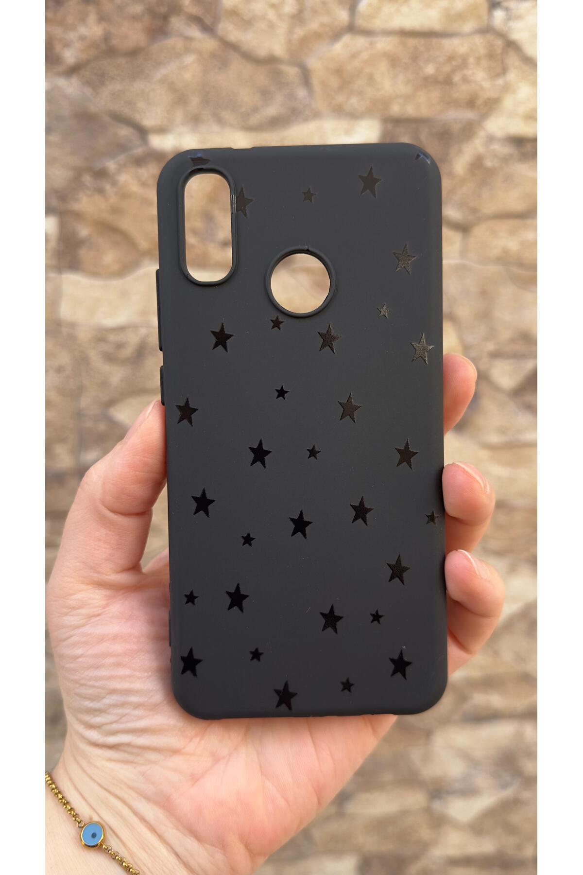 HUAWEİ P20 LİTE Uyumlu Mini Siyah Yıldız Desenli Silikon Darbe Emici Klasik Korumalı Rubber Kılıf