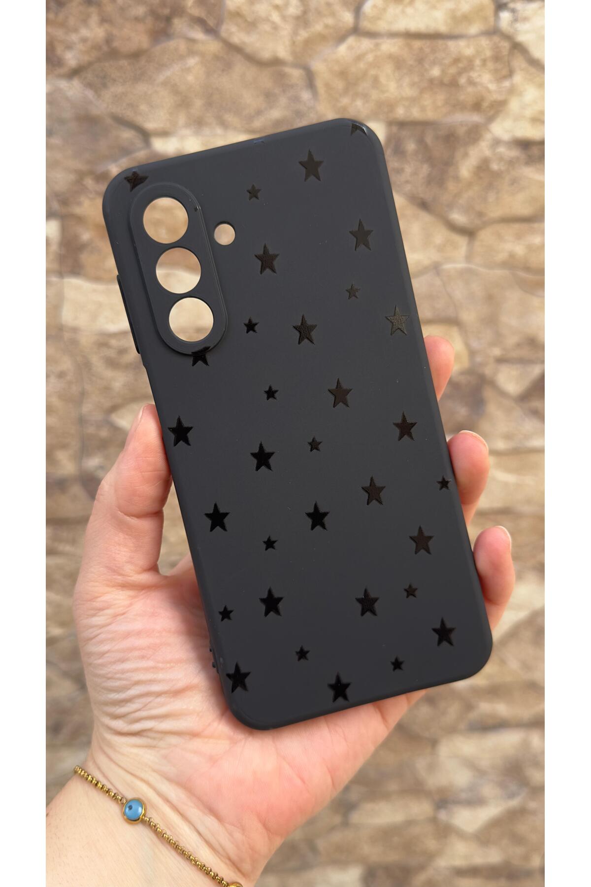 Samsung Galaxy A17 Uyumlu Mini Siyah Yıldız Desenli Silikon Darbe Emici Klasik Korumalı Rubber Kılıf