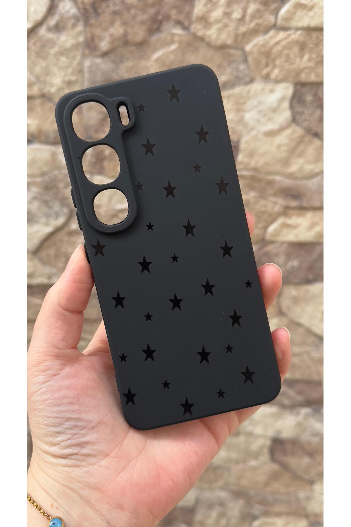 Vivo V40 Lite 5G Uyumlu Mini Siyah Yıldız Desenli Silikon Darbe Emici Klasik Korumalı Rubber Kılıf