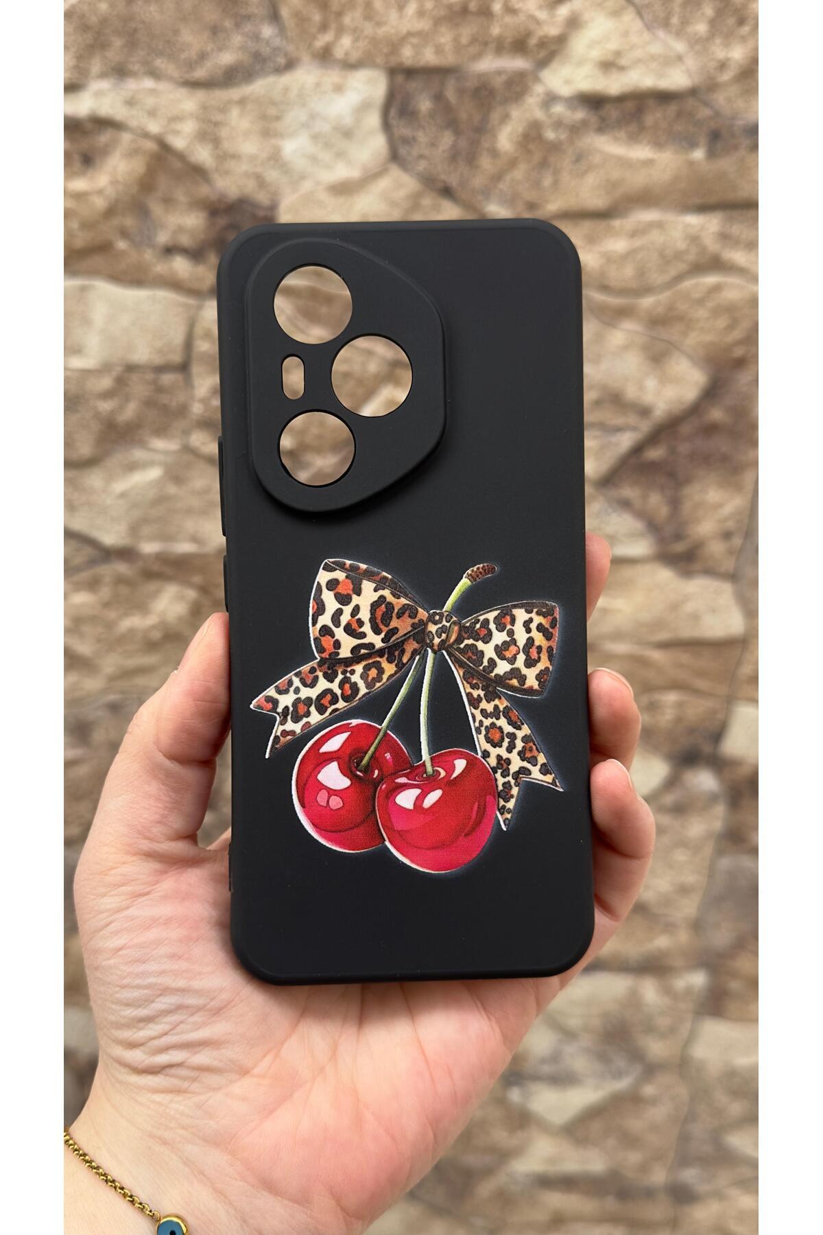 Honor 400 Pro Uyumlu Kiraz Fiyonk Leopar Desenli Silikon Darbe Emici Klasik Korumalı Rubber Kılıf