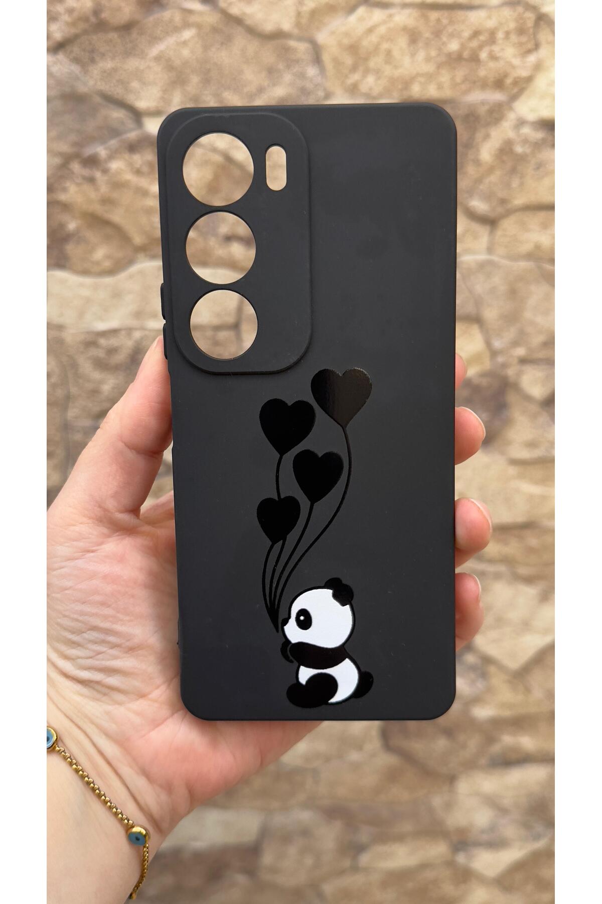 VİVO Y19S Uyumlu Kalpli Panda Desenli Silikon Darbe Emici Klasik Korumalı Rubber Kılıf